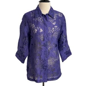 Allison Daley 3/4 Sleeves Floral Burnout Pattern Women's Blouse, Purple, Size 16